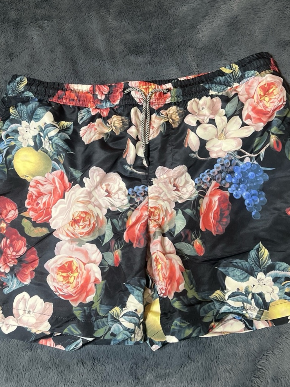 Forever 21 Black Floral Men's Swim Board Shorts with Multicolor Roses